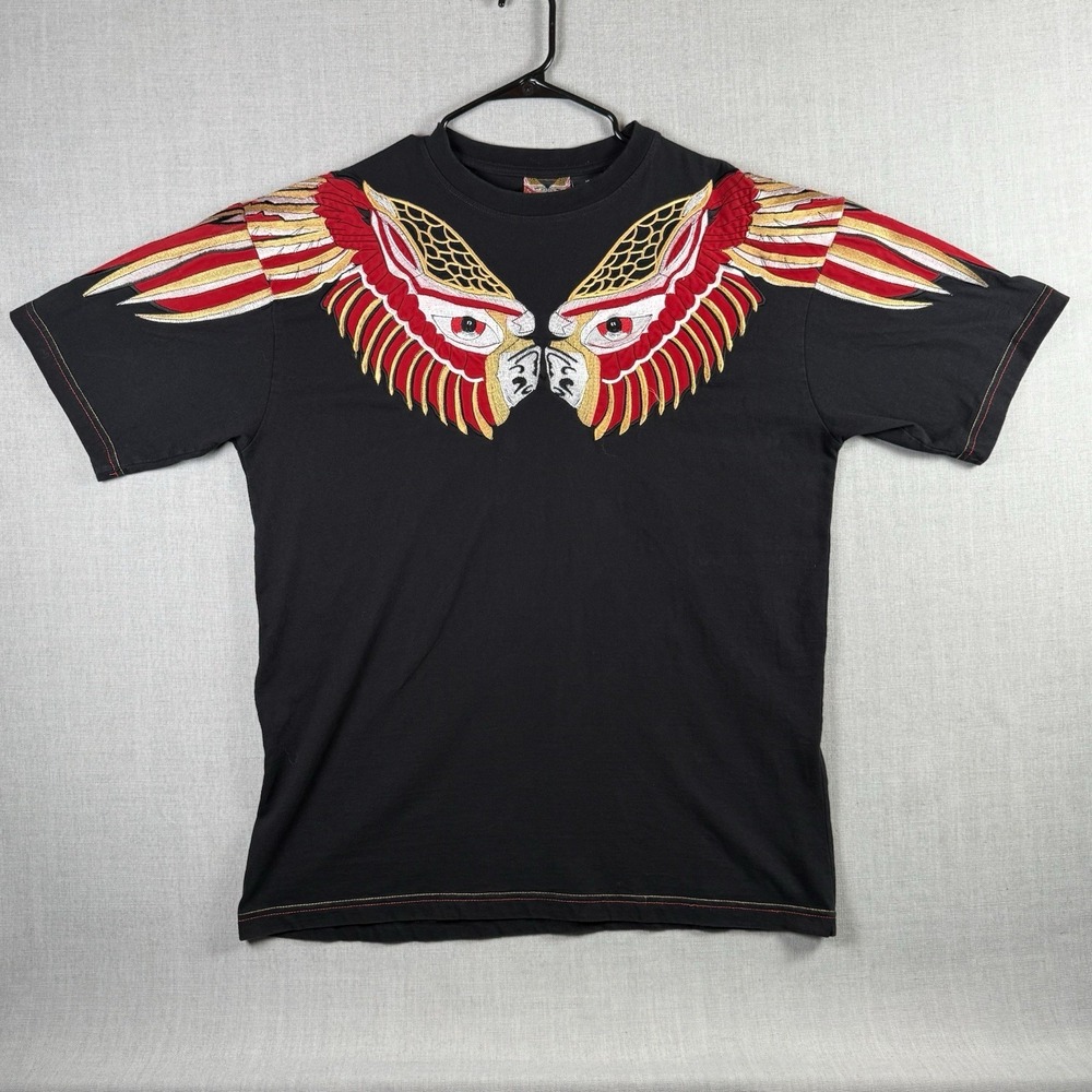 Evolution in Design Shirt Men's XL Black Graphic Wings Bird Red Gold Urban Y2K
